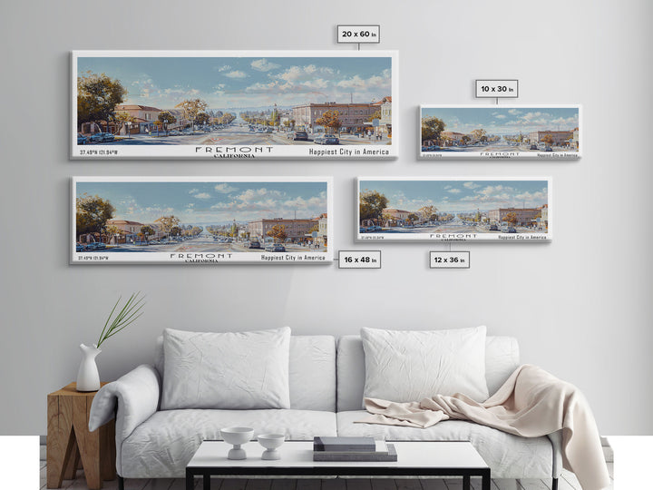 Fremont California Panoramic Watercolor Painting, Scenic Framed Canvas Print, Urban Wall Art for Office, Travel Poster, Home Decor, City Gift Idea