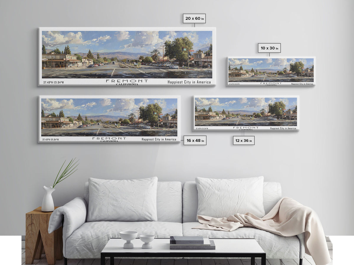 Fremont California Panoramic Watercolor Painting, Scenic Framed Canvas Print, Urban Wall Art for Office, Travel Poster, Home Decor, City Gift Idea