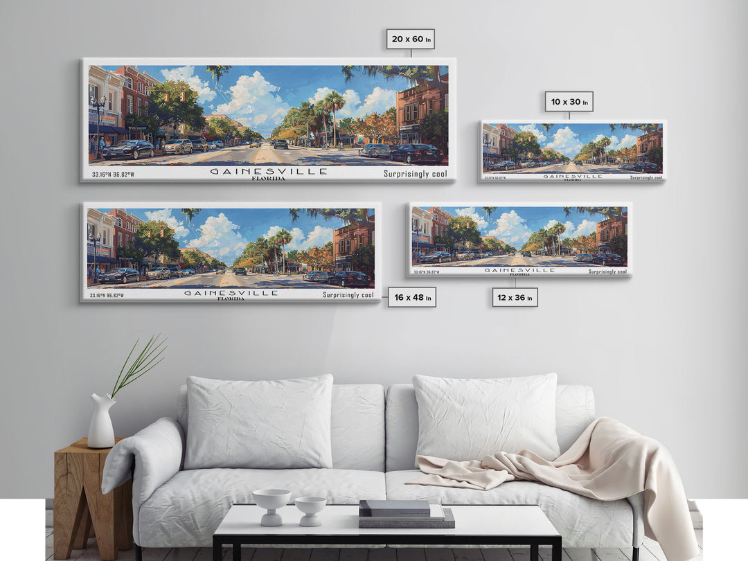 Gainesville Florida Panoramic Watercolor Painting, Urban Framed Canvas Print, Cityscape Wall Art for Office, Travel Decor, Home Gift Idea