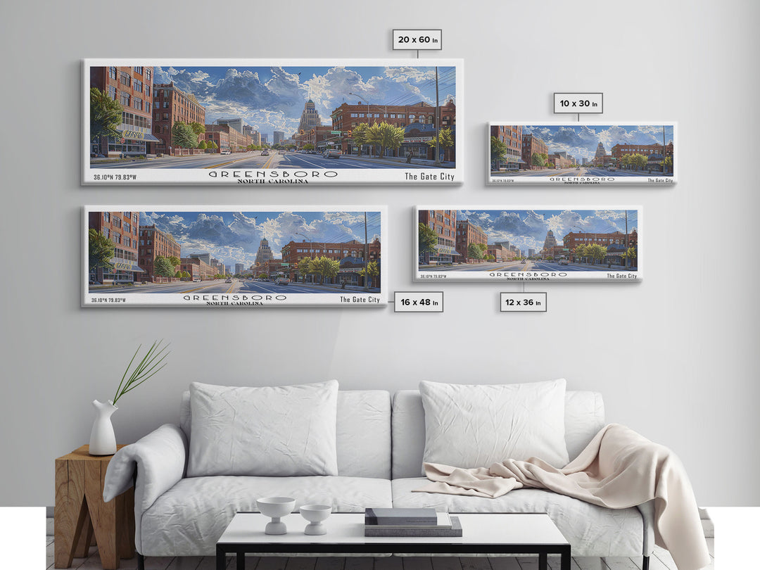 Greensboro North Carolina Panoramic Watercolor Painting, Urban Framed Canvas Print, Cityscape Wall Art for Living Room, Travel Poster, Home Decor, City Gift Idea