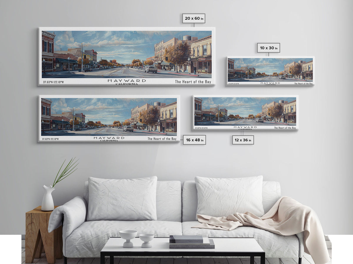 Hayward California Panoramic Watercolor Painting, Urban Framed Canvas Print, Cityscape Wall Art for Living Room, Travel Poster, Home Decor, City Gift Idea