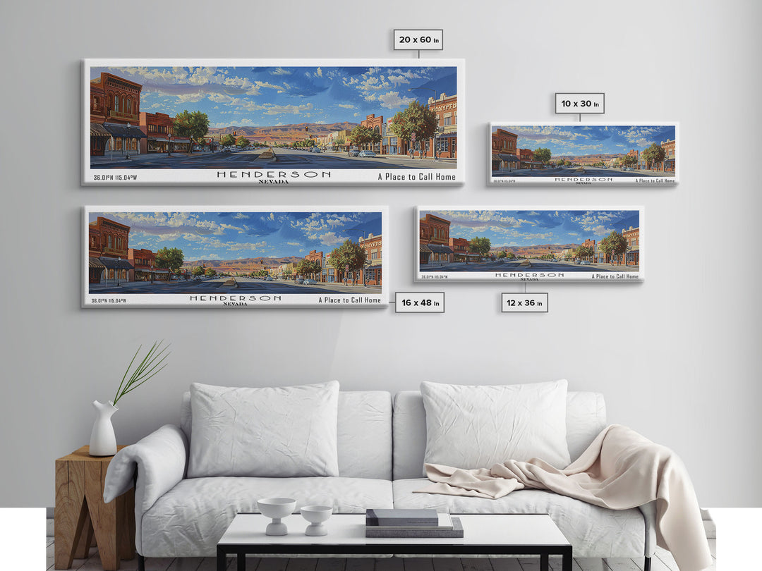 Henderson Nevada Panoramic Watercolor Painting, Urban Framed Canvas Print, Cityscape Wall Art for Office, Travel Decor, Home Gift Idea