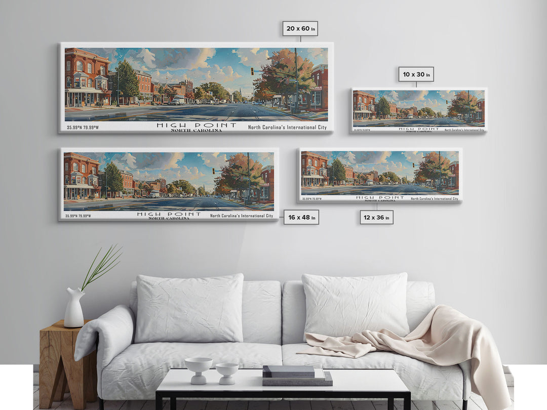 High Point North Carolina Panoramic Watercolor Painting, Urban Framed Canvas Print, Cityscape Wall Art for Living Room, Travel Poster, Home Decor, City Gift Idea