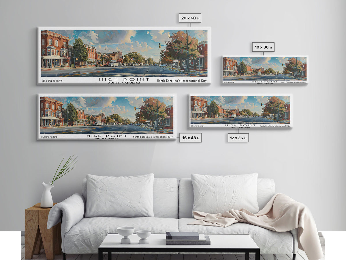 High Point North Carolina Panoramic Watercolor Painting, Urban Framed Canvas Print, Cityscape Wall Art for Living Room, Travel Poster, Home Decor, City Gift Idea