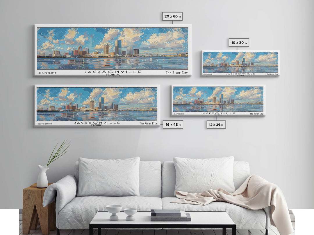 Jacksonville Florida Panoramic Cityscape Wall Art, Watercolor Framed Canvas Print, Home Decor, Office Wall Art, Travel Poster, Urban Painting