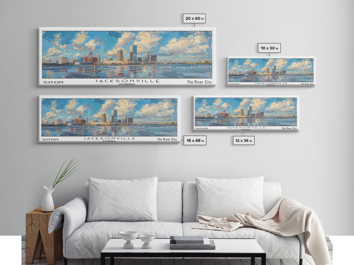 Jacksonville Florida Panoramic Cityscape Wall Art, Watercolor Framed Canvas Print, Home Decor, Office Wall Art, Travel Poster, Urban Painting