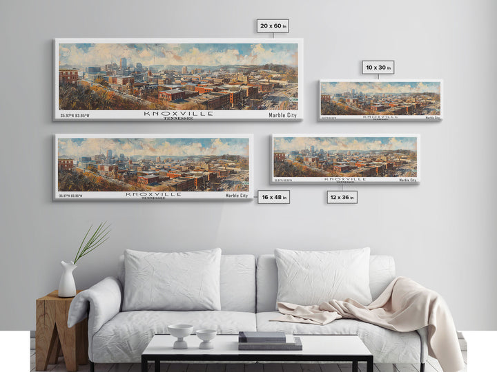 Knoxville Tennessee Panoramic Watercolor Cityscape, Framed Canvas Print for Living Room, Office Wall Art, Urban Decor, Travel Poster