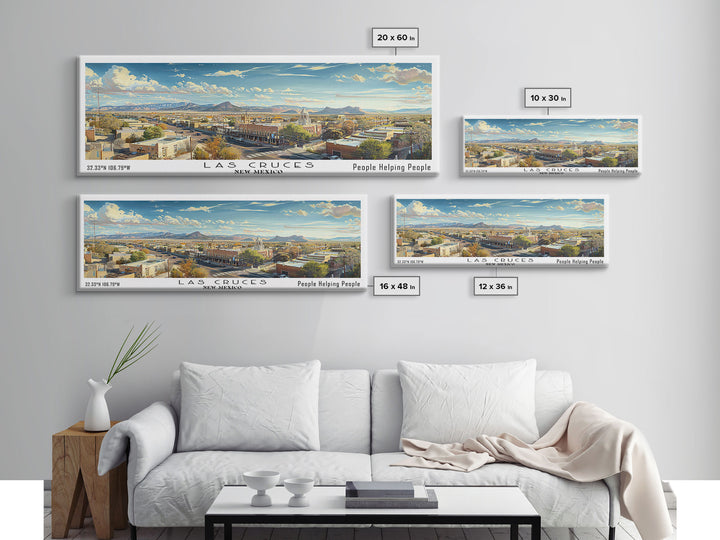 Las Cruces New Mexico Panoramic Cityscape Wall Art, Watercolor Framed Canvas Print, Urban Painting for Living Room, Office Decor, Travel Poster