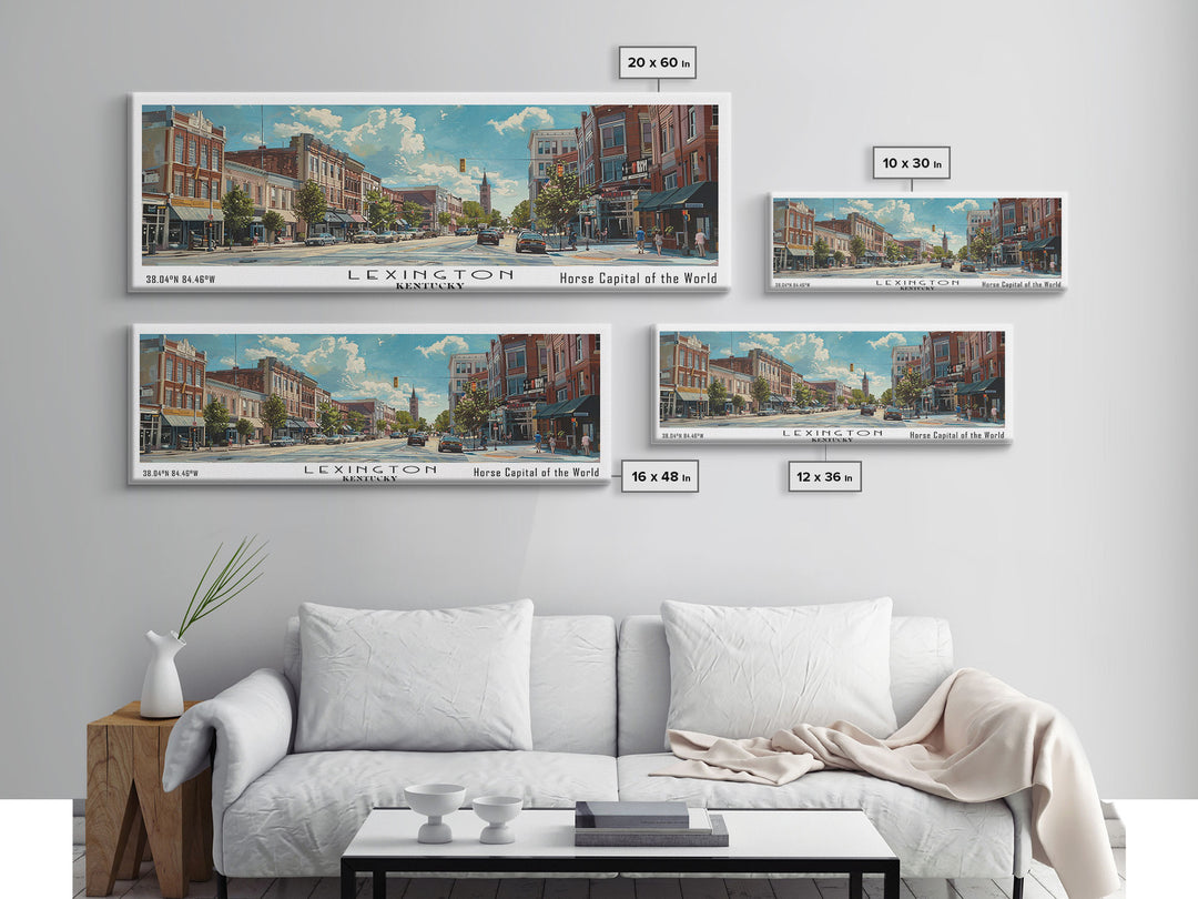 Lexington Kentucky Panoramic Watercolor Cityscape, Framed Canvas Print for Living Room, Office Wall Art, Urban Decor, Travel Poster