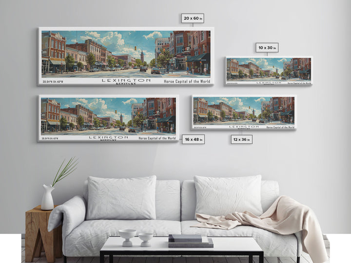 Lexington Kentucky Panoramic Watercolor Cityscape, Framed Canvas Print for Living Room, Office Wall Art, Urban Decor, Travel Poster