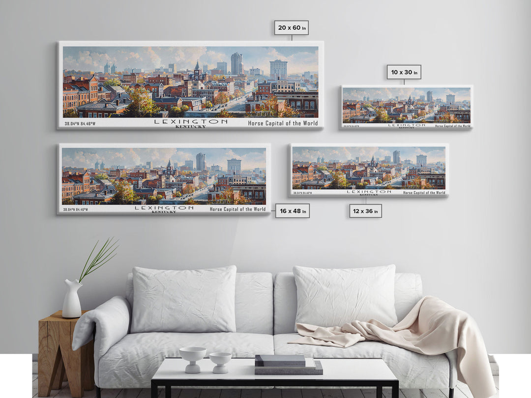Lexington Kentucky Panoramic Cityscape Wall Art, Watercolor Framed Canvas Print, Urban Painting for Living Room, Office Decor, Travel Poster
