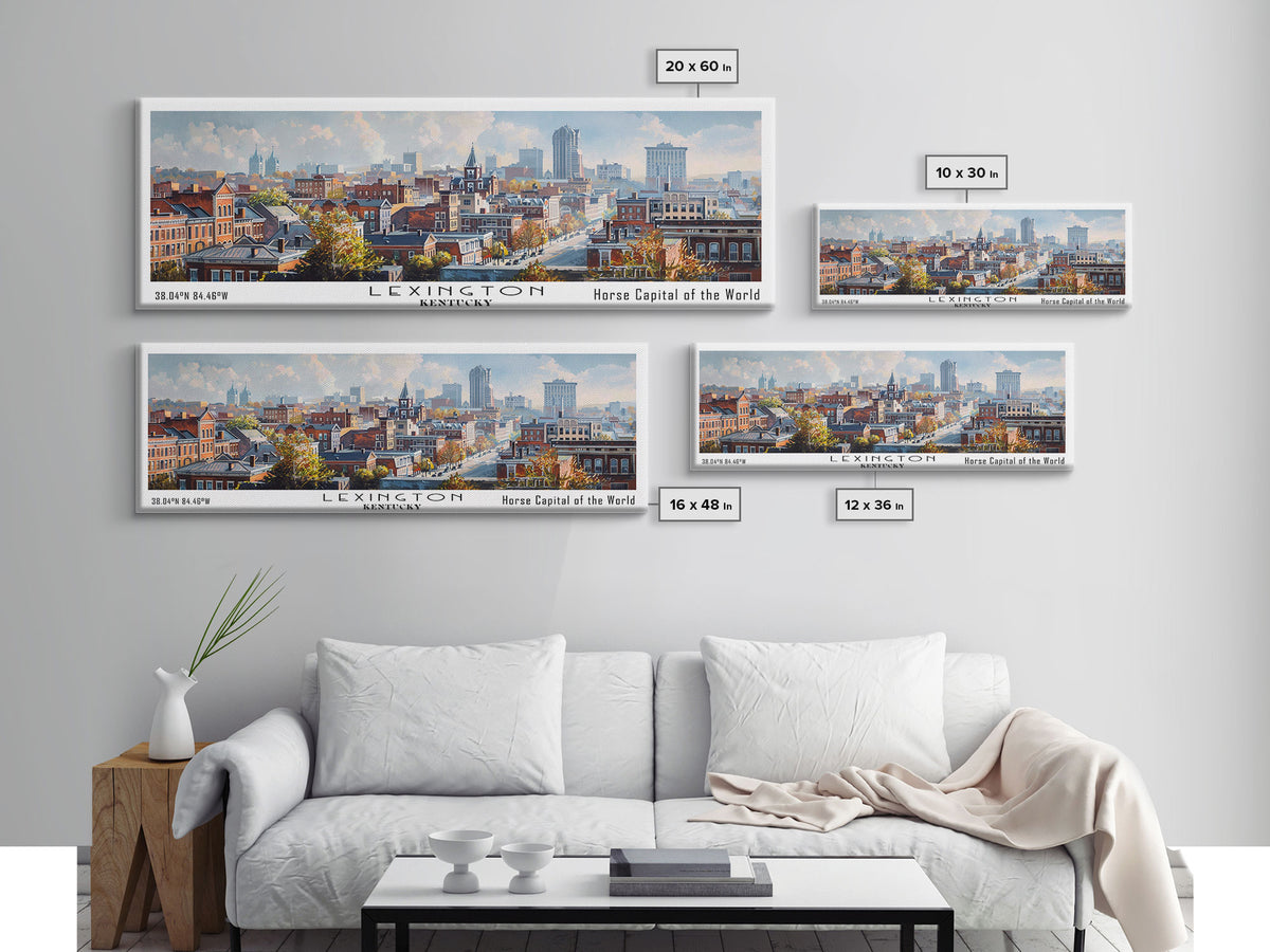 Lexington Kentucky Panoramic Cityscape Wall Art, Watercolor Framed Canvas Print, Urban Painting for Living Room, Office Decor, Travel Poster