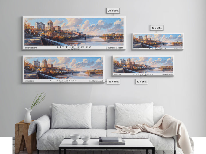 Little Rock Arkansas Panoramic Watercolor Cityscape, Framed Canvas Print for Living Room, Office Wall Art, Urban Decor, Travel Poster