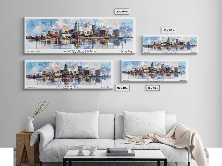 Louisville Kentucky Panoramic Cityscape Wall Art, Watercolor Framed Canvas Print, Urban Painting for Living Room, Office Decor, Travel Poster