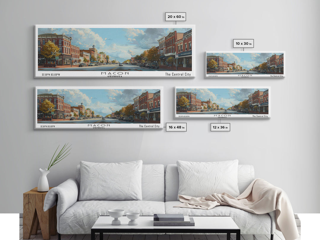 Macon Georgia Panoramic Cityscape Painting, Framed Canvas Print, Urban Decor, Office Wall Art, Watercolor Travel Poster, Home Decoration