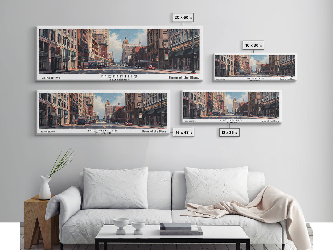 Memphis Tennessee Panoramic Framed Canvas Print, Watercolor Cityscape for Home, Office Wall Art, Living Room Decor, Travel Poster, Gift Idea