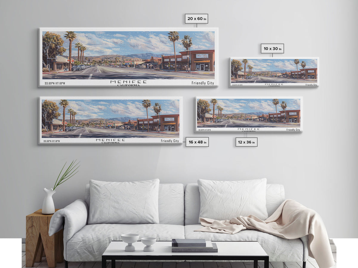 Menifee California Panoramic Framed Canvas Print, Beautiful Watercolor Painting, Office Wall Art, Travel Poster, Home Decor, City Wall Art