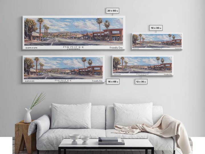 Menifee California Panoramic Framed Canvas Print, Beautiful Watercolor Painting, Office Wall Art, Travel Poster, Home Decor, City Wall Art