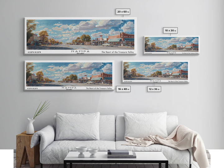 Nampa Idaho Panoramic Framed Canvas Print, Beautiful Watercolor Painting, Office Wall Art, Travel Poster, Home Decor, City Art