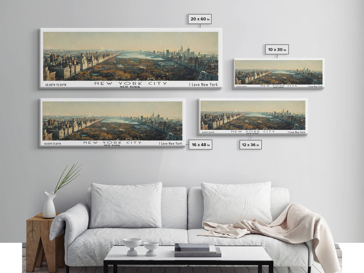 New York New York Panoramic Painting, Framed Canvas Print for Living Room, Stunning Cityscape Watercolor Art, Travel Poster, Unique Gift Idea