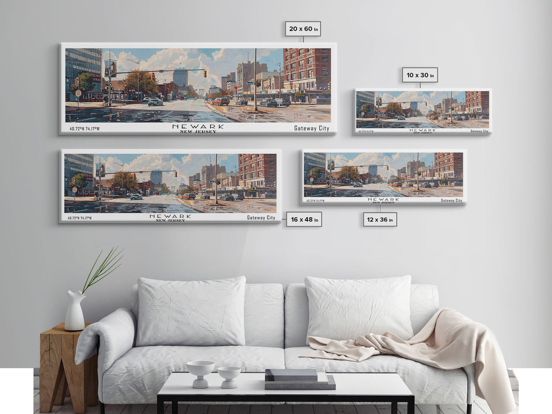 Newark New Jersey Panoramic Framed Canvas Print, Beautiful Watercolor Painting, Office Wall Art, Travel Poster, Home Decor, City Art