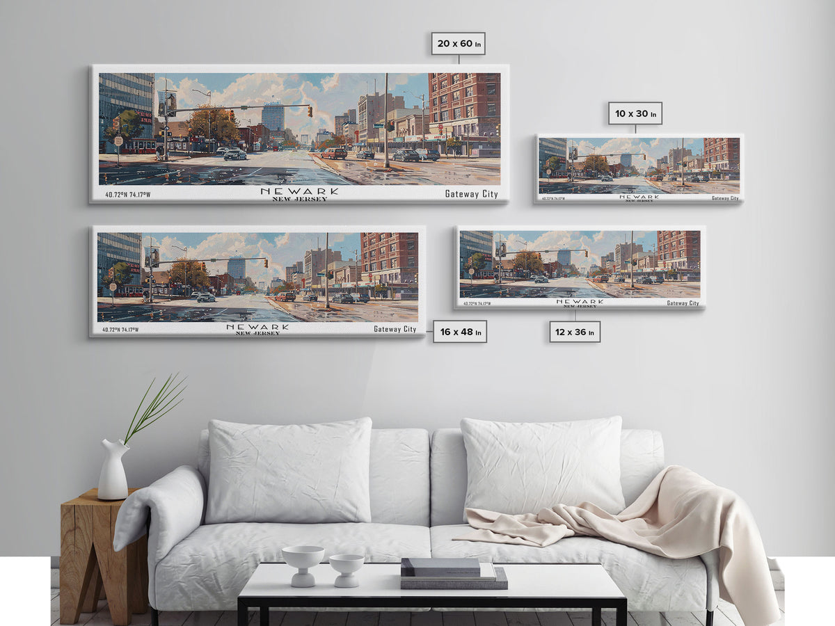 Newark New Jersey Panoramic Framed Canvas Print, Beautiful Watercolor Painting, Office Wall Art, Travel Poster, Home Decor, City Art