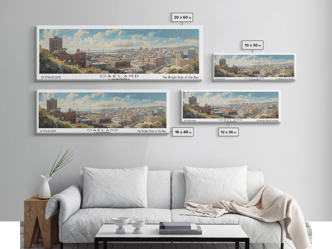 Oakland California Panoramic Painting, Framed Canvas Print for Office Decor, Beautiful Cityscape Watercolor Art, Travel Poster, Urban Gift Idea