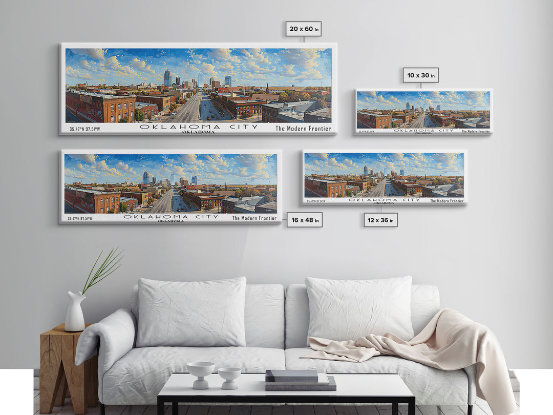 Oklahoma City Oklahoma Panoramic Framed Canvas Print, Cityscape Watercolor Painting, Travel Poster, Home Decor, Unique Gift Idea, Urban Art