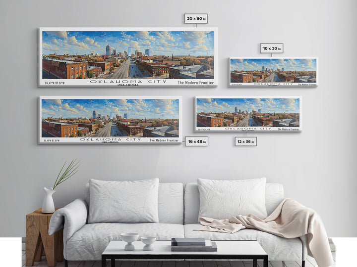 Oklahoma City Oklahoma Panoramic Framed Canvas Print, Cityscape Watercolor Painting, Travel Poster, Home Decor, Unique Gift Idea, Urban Art
