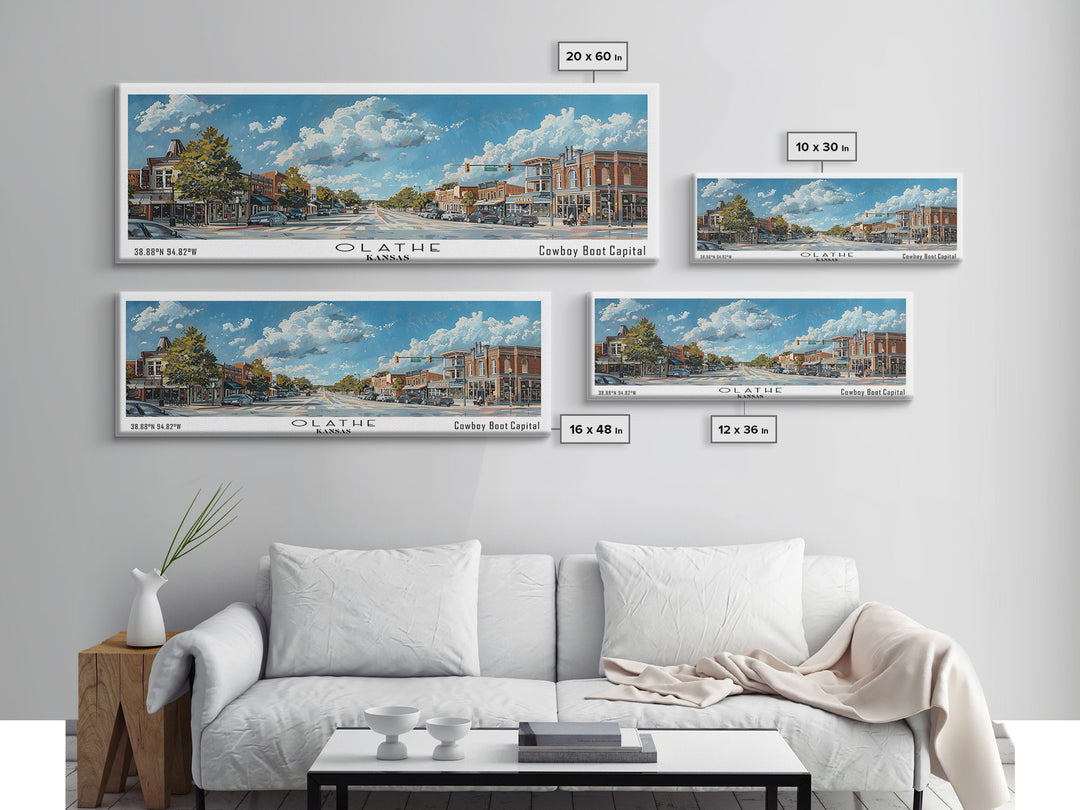 Olathe Kansas Panoramic Painting, Framed Canvas Print for Living Room, Watercolor Cityscape Art, Travel Poster, Modern Home Decor, Gift Idea