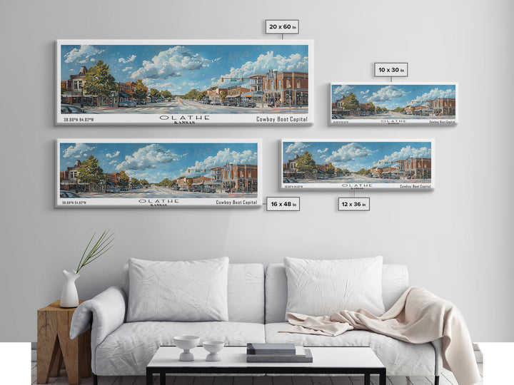 Olathe Kansas Panoramic Painting, Framed Canvas Print for Living Room, Watercolor Cityscape Art, Travel Poster, Modern Home Decor, Gift Idea
