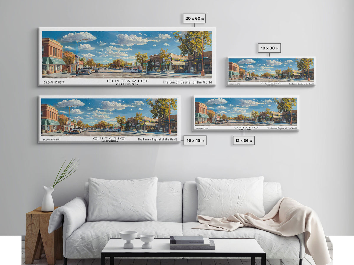 Ontario California Panoramic Painting, Framed Canvas Print, Stunning Watercolor Cityscape Art, Travel Poster, Modern Home Decor, Unique Gift