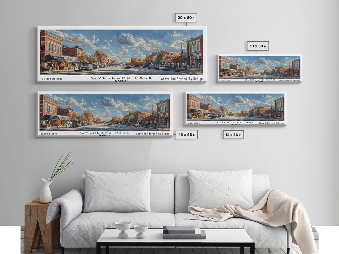 Overland Park Kansas Panoramic Framed Canvas Print, Cityscape Watercolor Painting, Travel Poster, Modern Home Decor, Urban Gift Idea