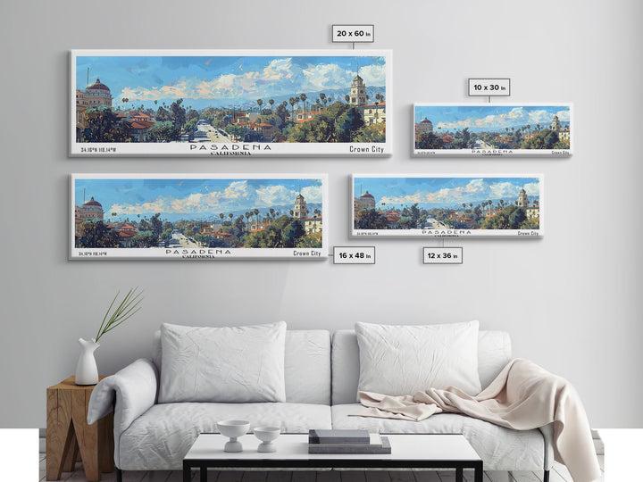 Pasadena California Panoramic Painting, Framed Canvas Print, Stunning Cityscape Watercolor Art, Travel Poster, Modern Home Decor, Unique Gift