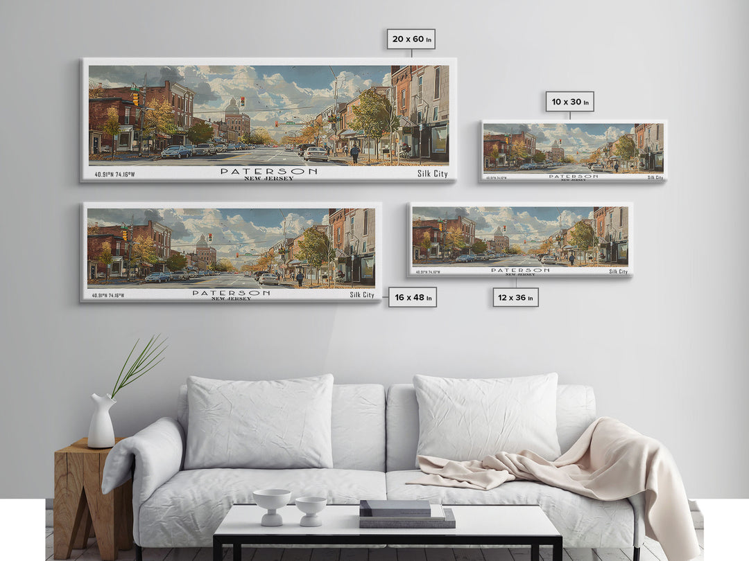 Paterson New Jersey Panoramic Painting, Framed Canvas Print, Stunning Watercolor Cityscape Art, Travel Poster for Home Decor, Unique Gift