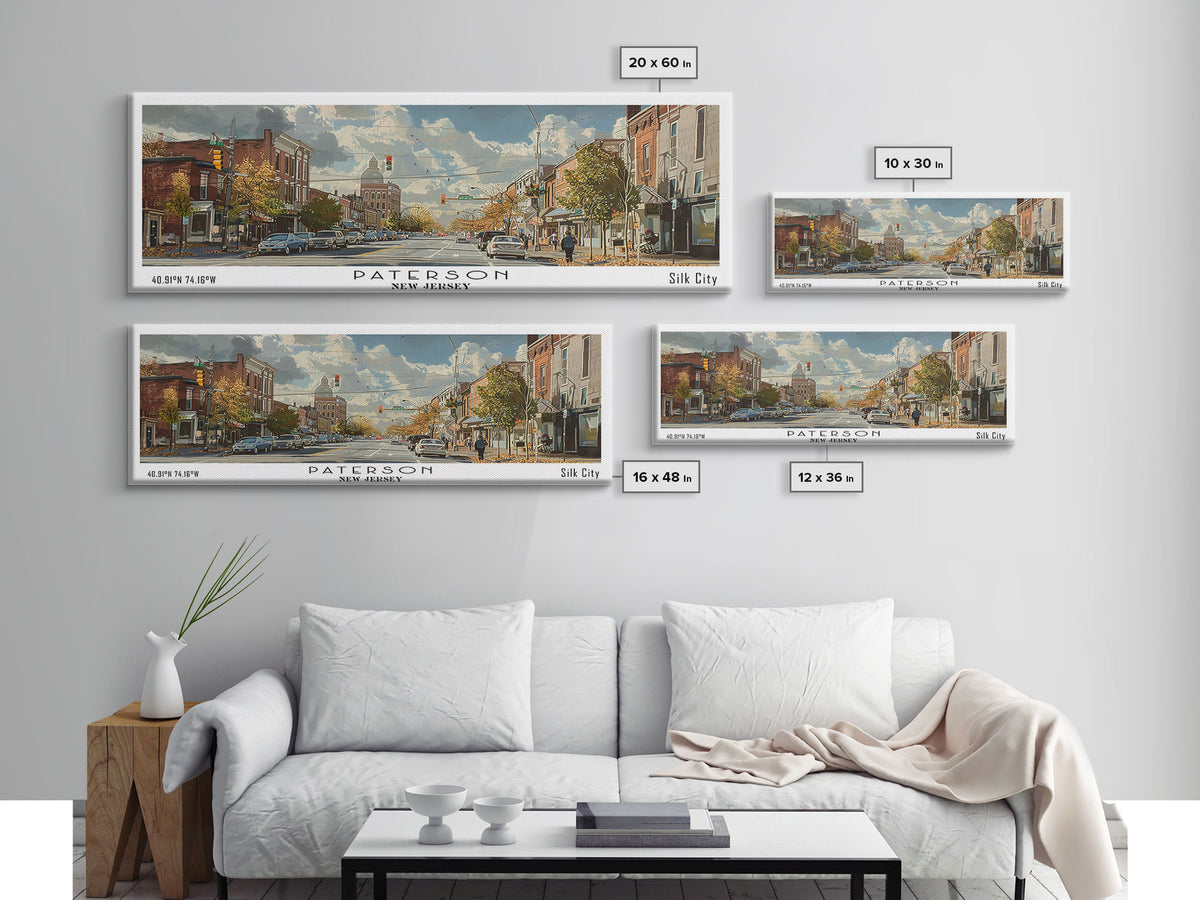 Paterson New Jersey Panoramic Painting, Framed Canvas Print, Stunning Watercolor Cityscape Art, Travel Poster for Home Decor, Unique Gift