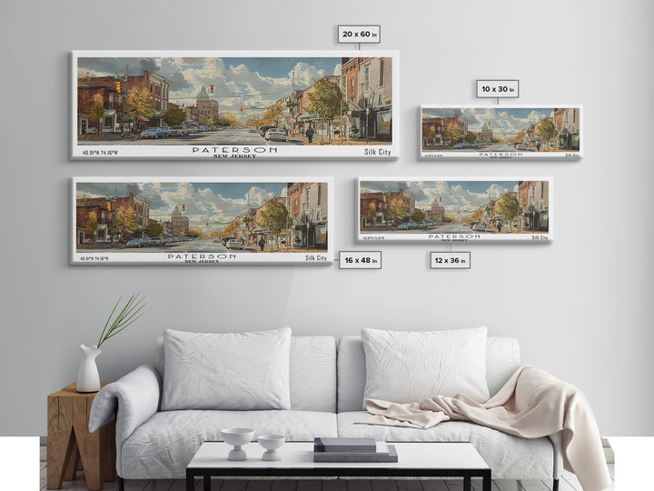 Paterson New Jersey Panoramic Painting, Framed Canvas Print, Stunning Watercolor Cityscape Art, Travel Poster for Home Decor, Unique Gift