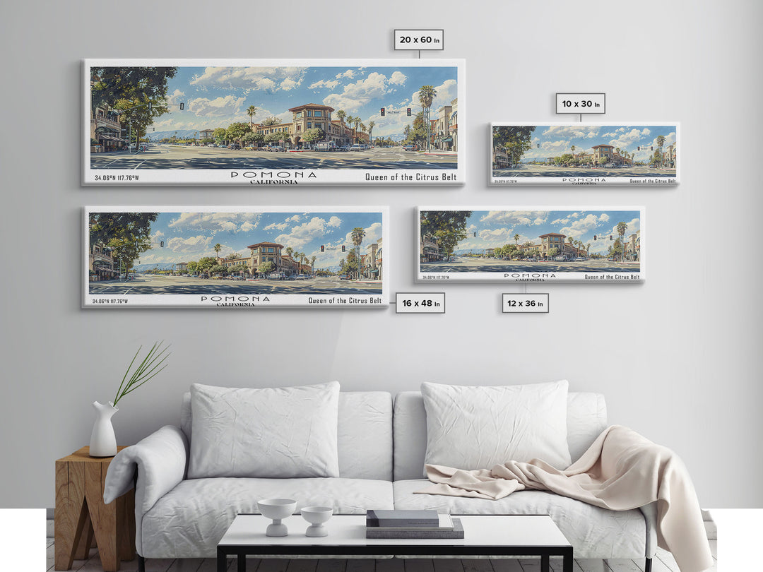 Pomona California Panoramic Painting, Framed Canvas Print, Stunning Cityscape Watercolor Art, Travel Poster, Modern Home Decor, Unique Gift