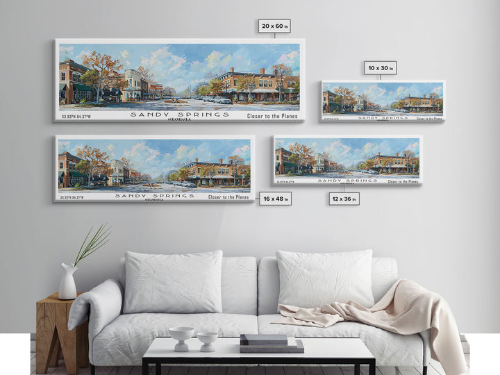 Sandy Springs Georgia Panoramic Print, Modern Framed Canvas Print, City Travel Poster, Home Decoration, Wall Art, Gift Idea
