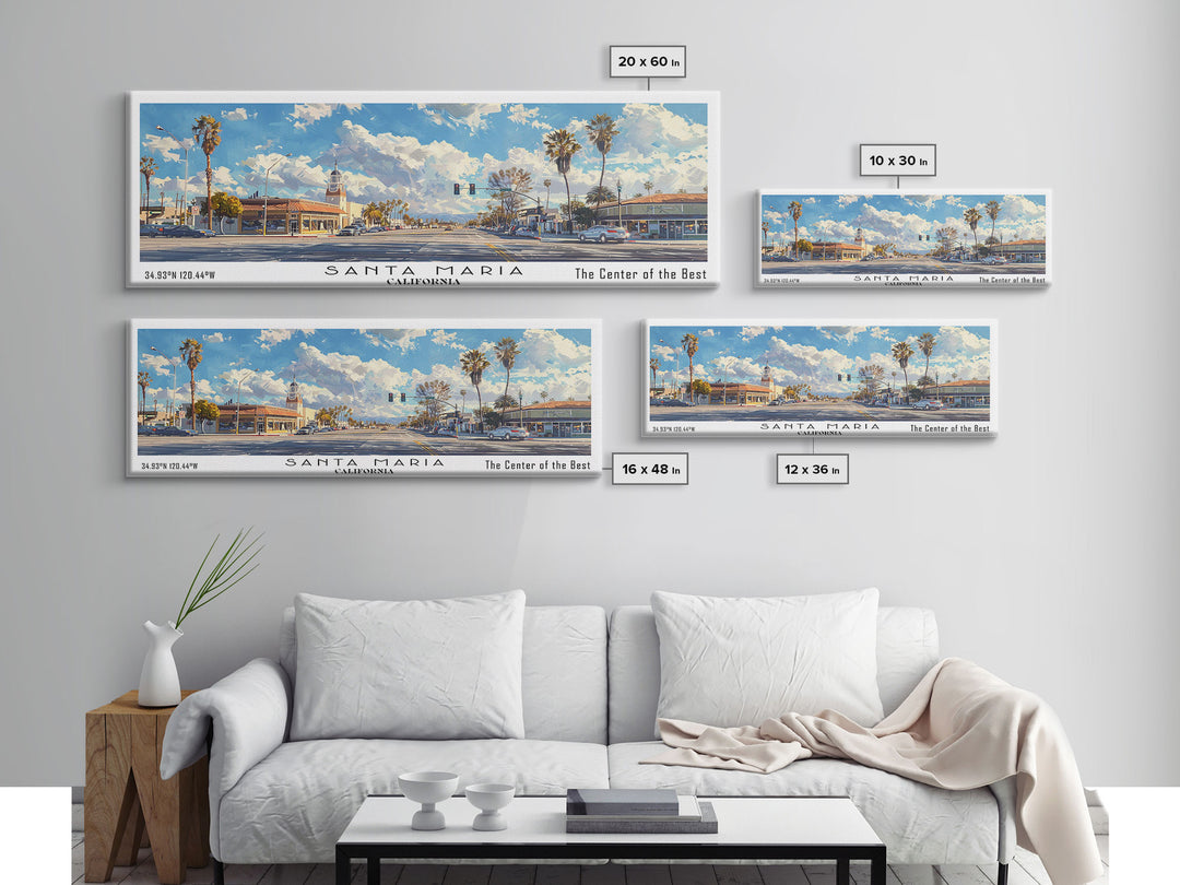 Santa Maria California Travel Poster, Framed Canvas Print, Office Decor, Wall Hanging, Travel Gift, Living Room Art, Vintage Style Art