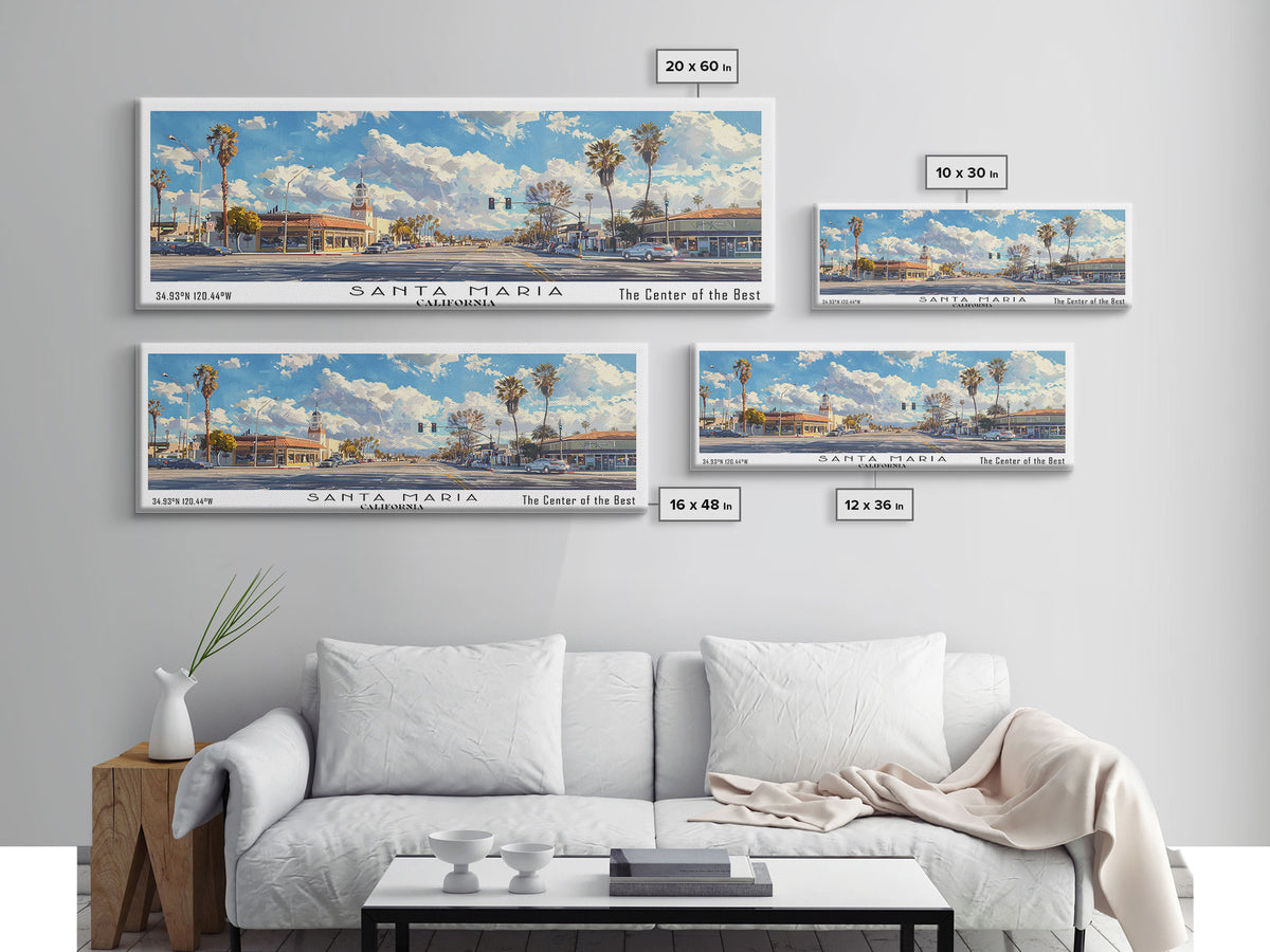 Santa Maria California Travel Poster, Framed Canvas Print, Office Decor, Wall Hanging, Travel Gift, Living Room Art, Vintage Style Art