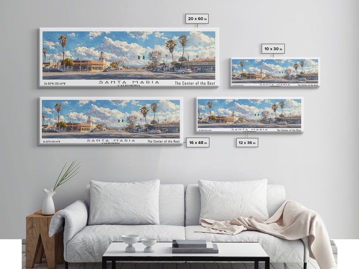 Santa Maria California Travel Poster, Framed Canvas Print, Office Decor, Wall Hanging, Travel Gift, Living Room Art, Vintage Style Art