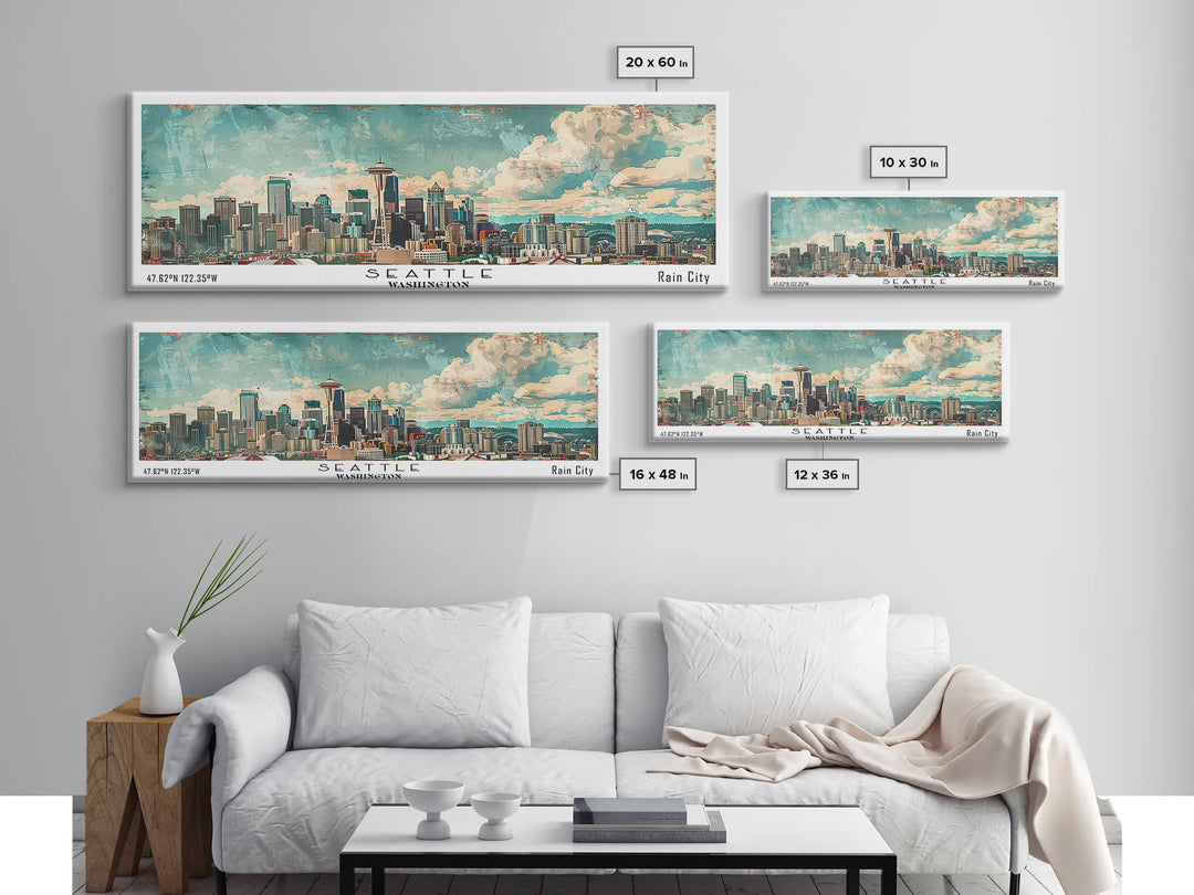 Seattle Washington Travel Poster, Framed Canvas Print, Wall Art, Home Decor, Office Decor, Living Room Art, Travel Gift, Vintage Style
