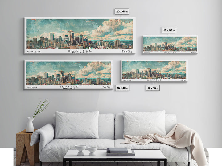 Seattle Washington Travel Poster, Framed Canvas Print, Wall Art, Home Decor, Office Decor, Living Room Art, Travel Gift, Vintage Style