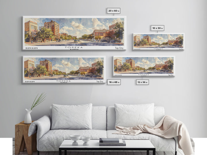 Topeka Kansas Panoramic Wall Art, Framed Canvas Print, Vintage Style Travel Poster, Home Decor, Artistic Office Piece, Unique Gift Idea
