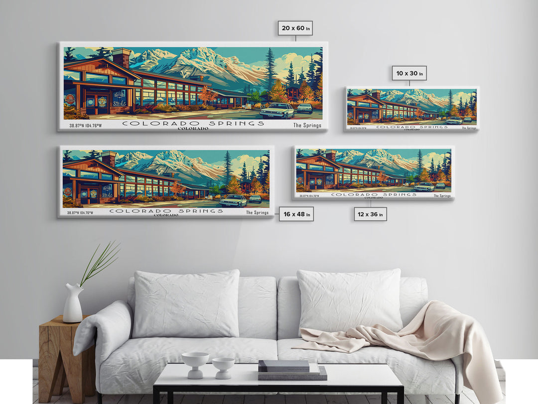 Colorado Springs Colorado Panoramic Travel Poster Framed Canvas Print, Mid Century Modern Art, Pop Art Style, Wall Art Decor, Home Decoration