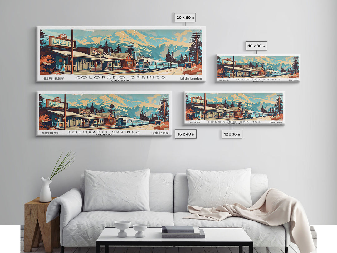 Colorado Springs Colorado Panoramic Painting, Mid Century Modern Framed Canvas Print, Retro Pop Art Travel Poster, Wall Decor, Gift Idea, Home Decor