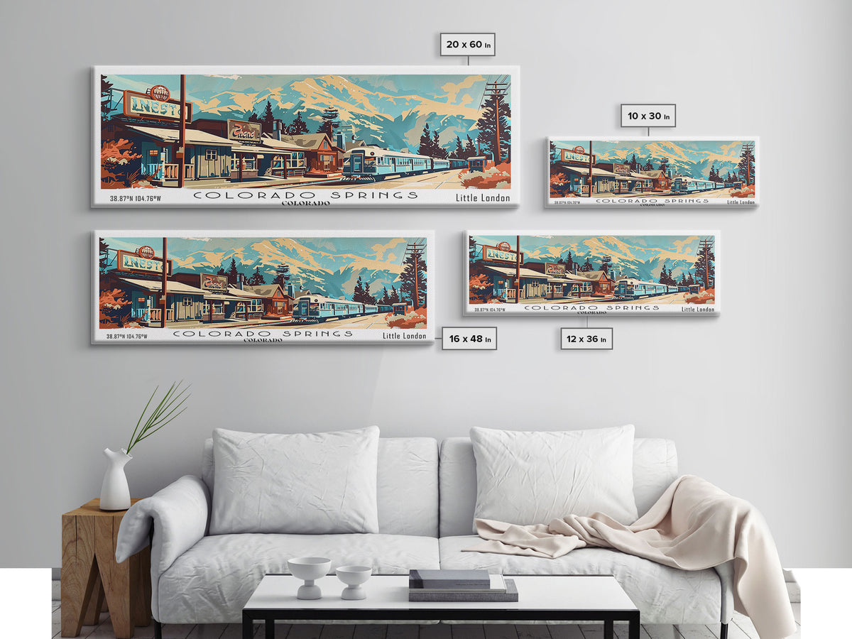 Colorado Springs Colorado Panoramic Painting, Mid Century Modern Framed Canvas Print, Retro Pop Art Travel Poster, Wall Decor, Gift Idea, Home Decor