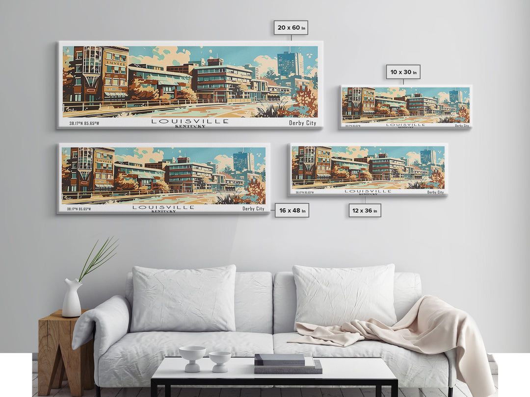 Louisville Kentucky Panoramic Painting, Mid Century Modern Framed Canvas Print, Retro Pop Art Travel Poster, Living Room Art, Home Decor, Office Decor, Vintage Style