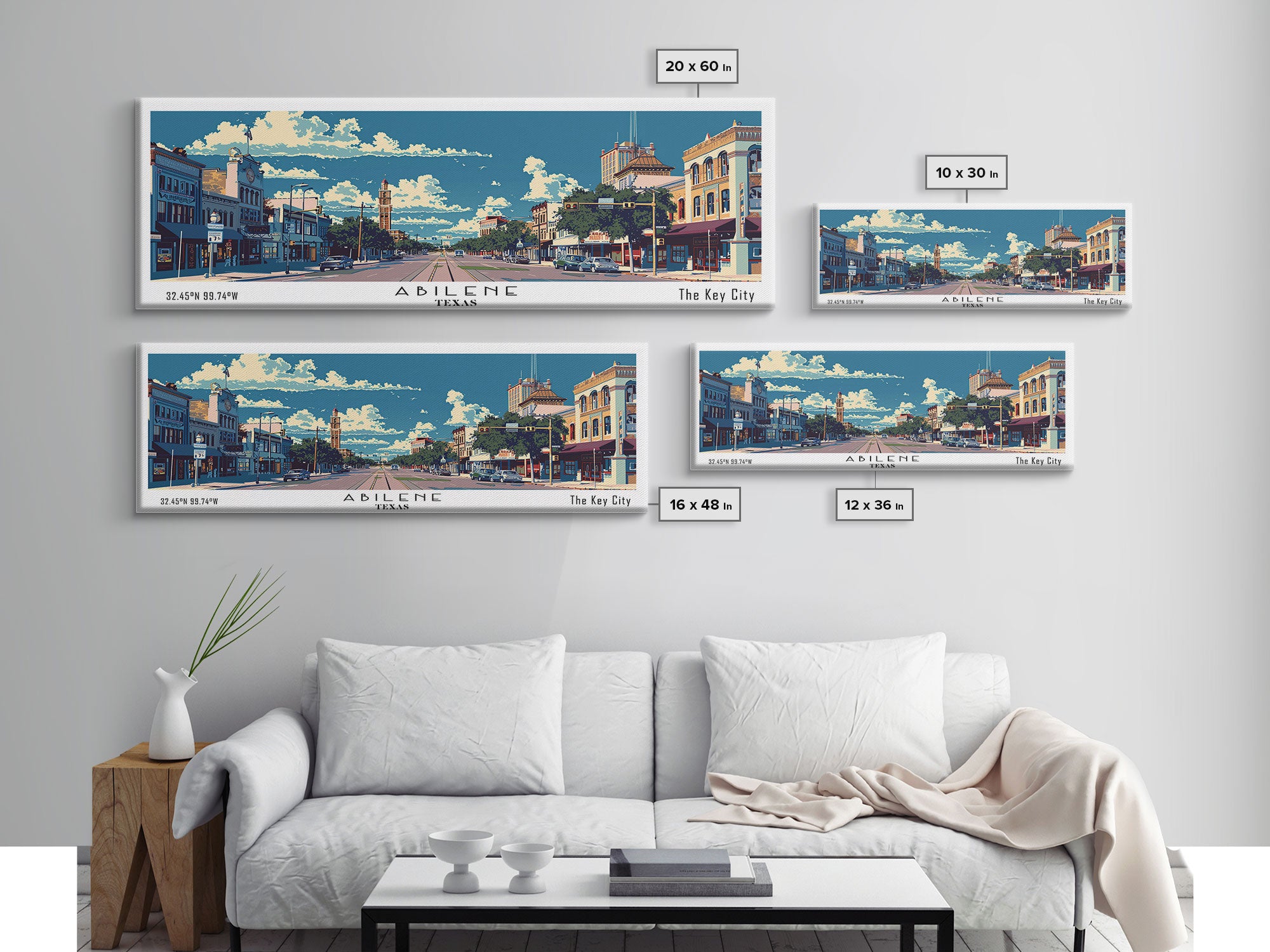 Abilene Texas Panoramic Painting, Mid Century Modern Framed Canvas